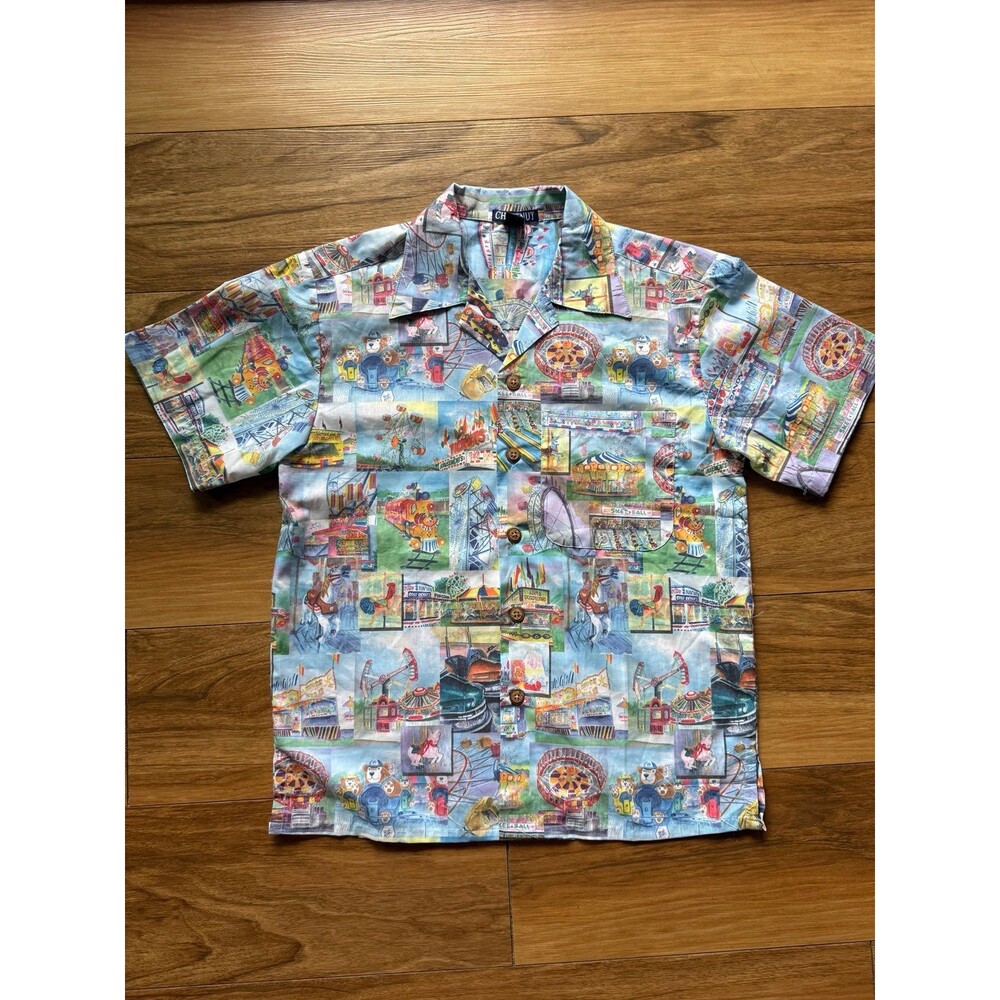 Chestnut Vintage Sue Nichols Carnival Park Print Camp Shirt XS Button Up